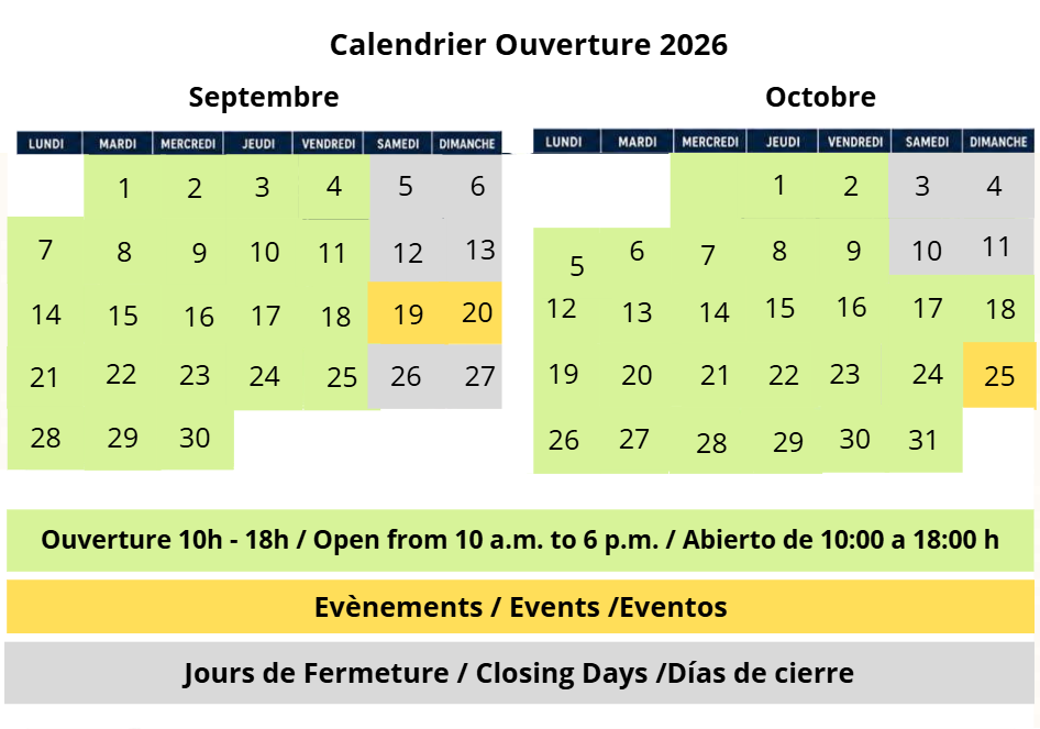 Calendrier 2026 Octobre Forges de Pyrène